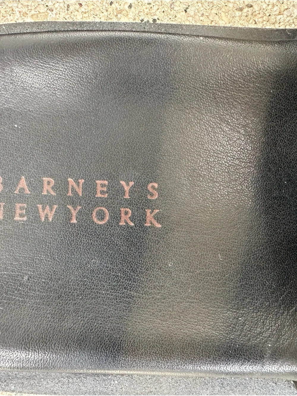 Barneys New York Black Slide Sandals with Blue Camo Strap